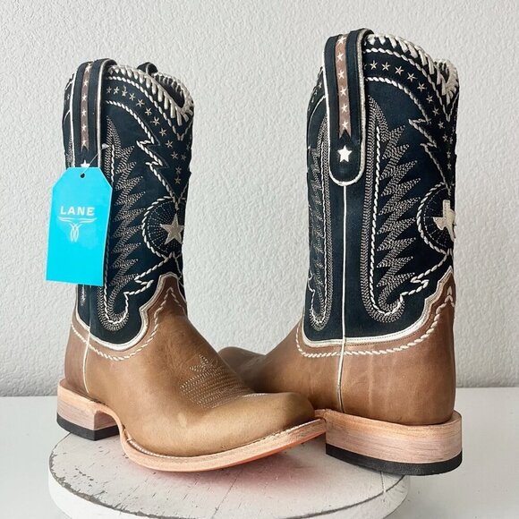 Lane RODEO HOUSTON Mens Cowboy Boots 10 Brown Leather Western Mid Calf Blunt Toe - Picture 13 of 13